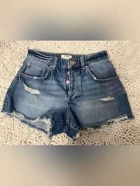 Cotton On Original Cut Off Short Blue Distressed High Rise Denim Shorts Size 26